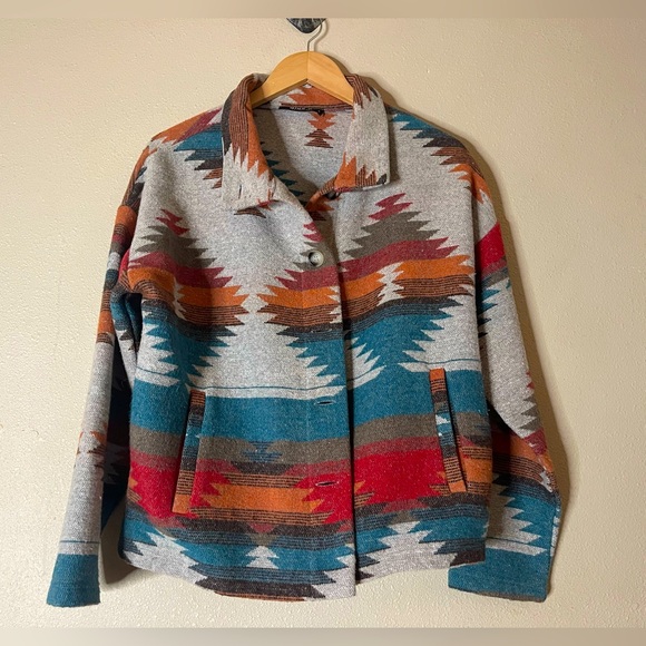 Aztec Shacket Boho Wool Button-Down - Picture 4 of 8